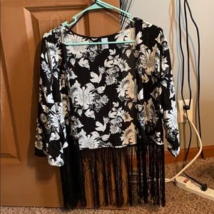 floral and fringe cardigan